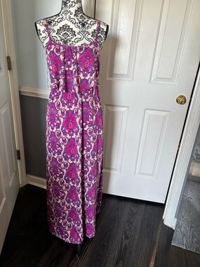 Alya Pink & White Paisley Spaghetti-Strap Maxi Dress